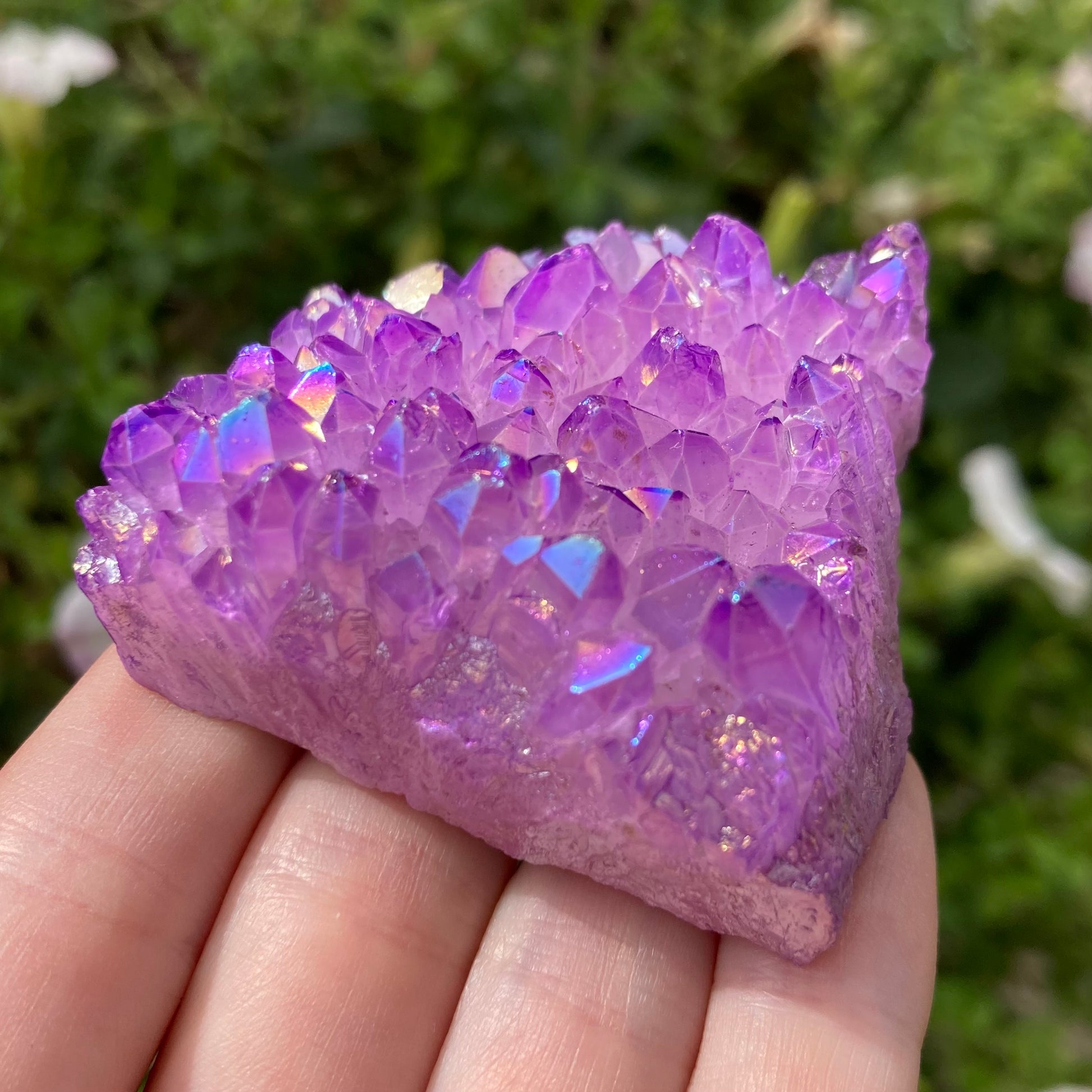 Lavender aura quartz crystal cluster