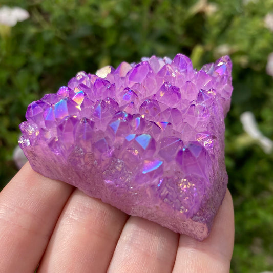 Lavender aura quartz crystal cluster