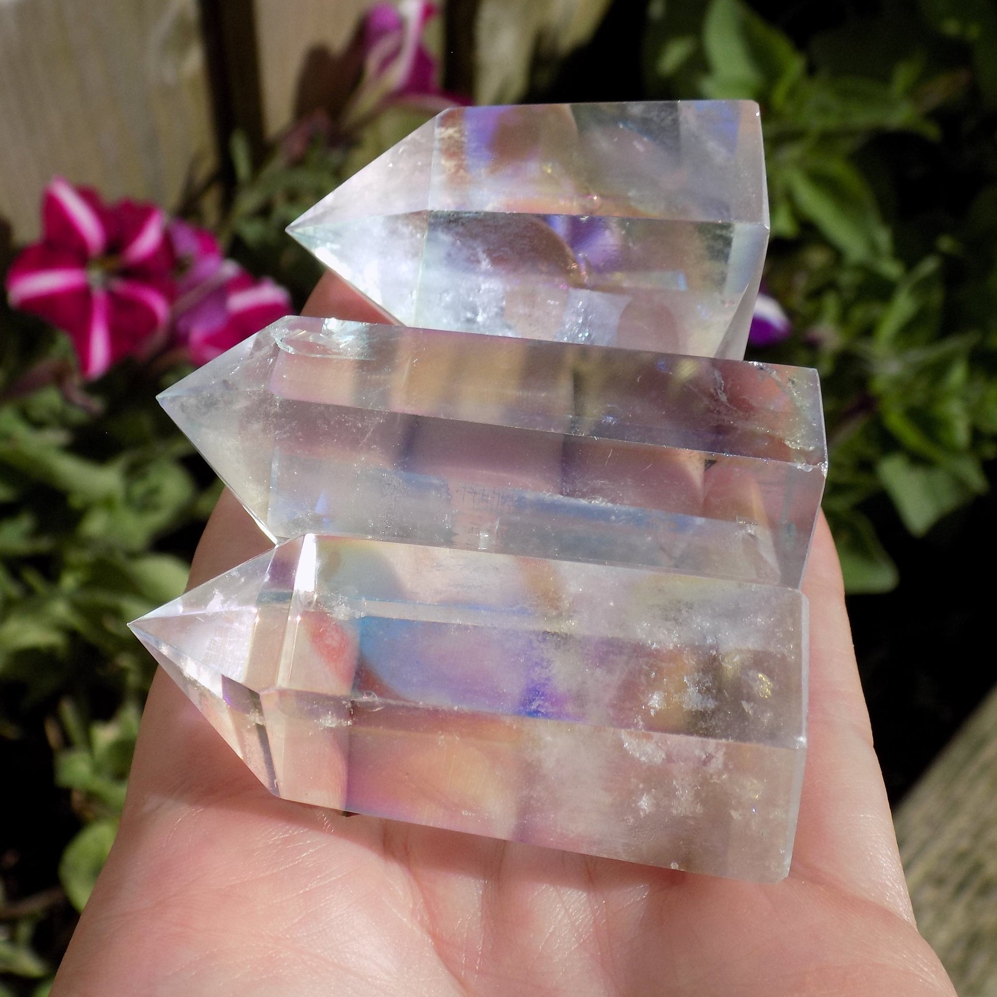 Side view of angel aura quartz towers