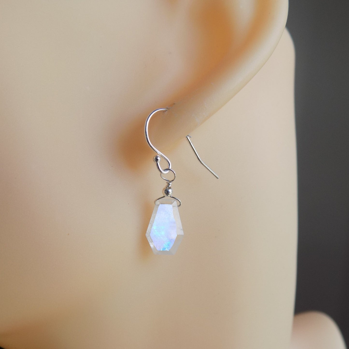 Rainbow moonstone boho earrings on model