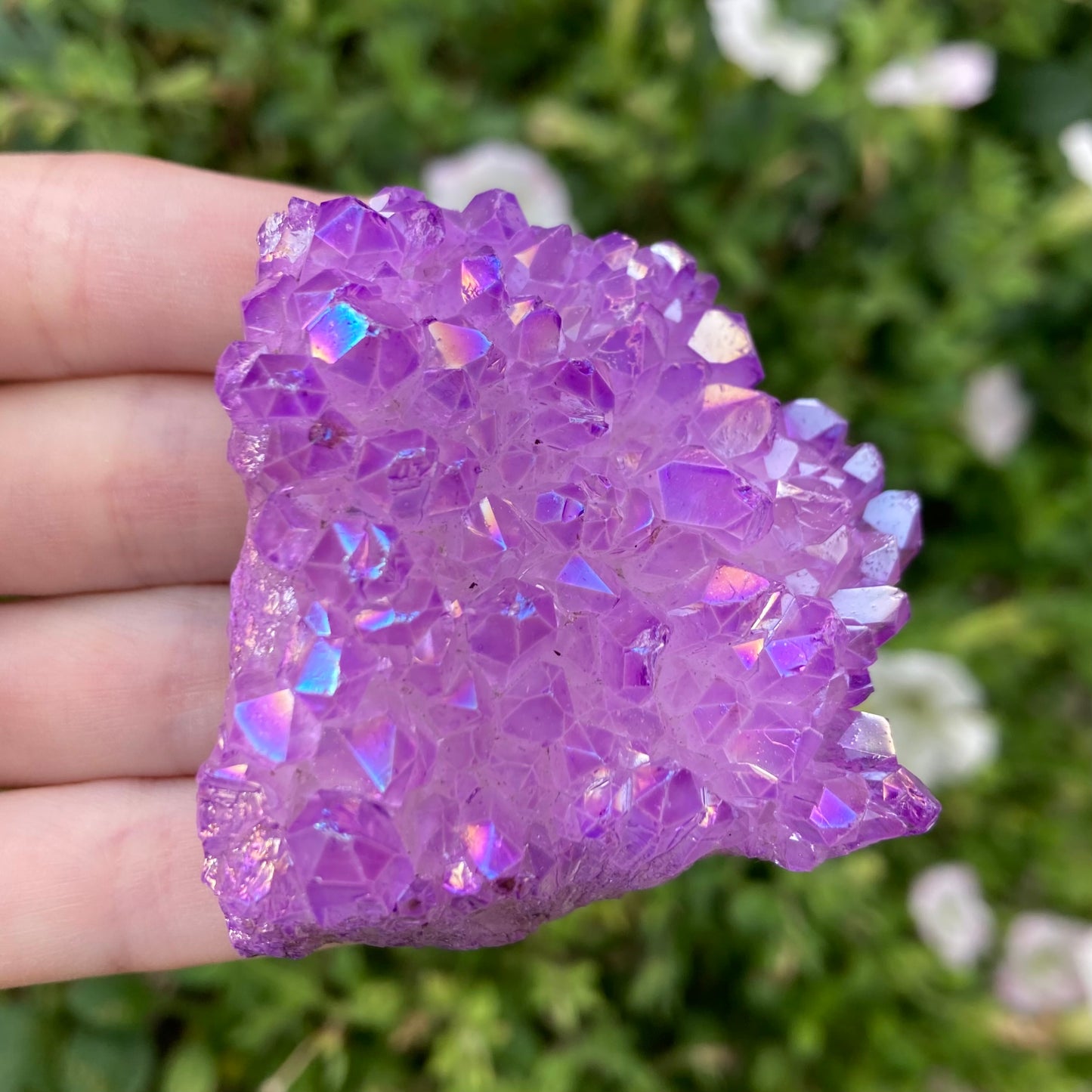 Close up of lavender purple aura crystal