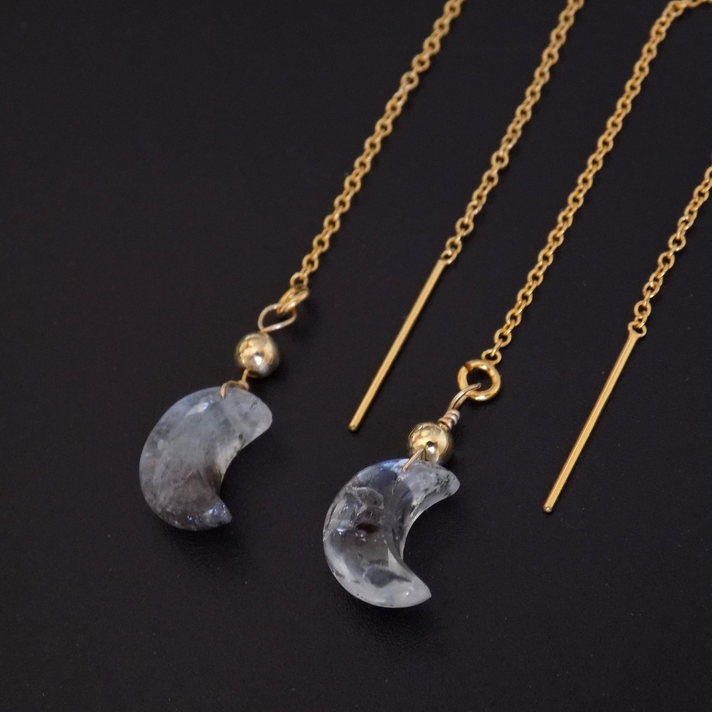 Long herkimer diamond moon chain earrings