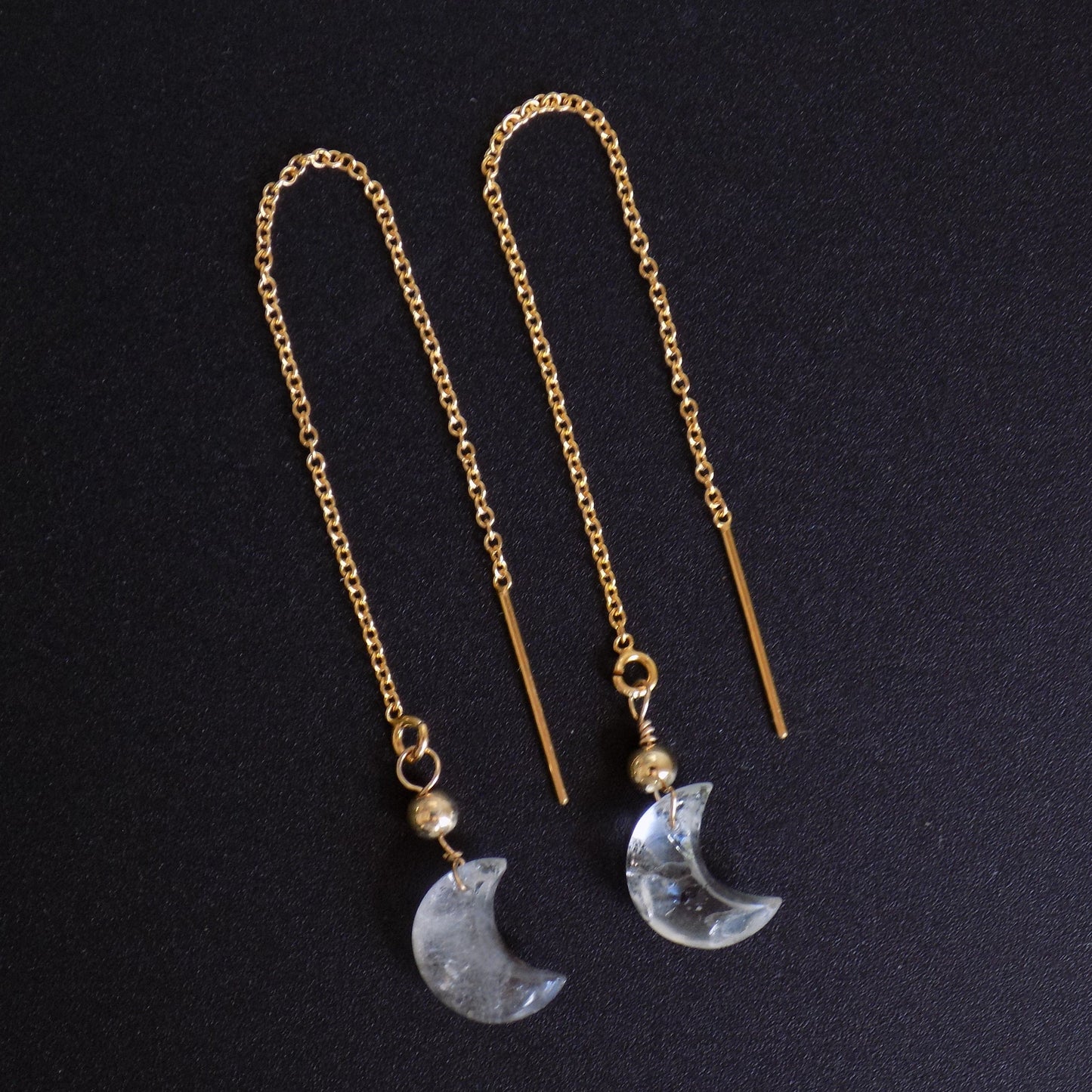 Herkimer diamond crescent moon threader earrings in 14K gold fill