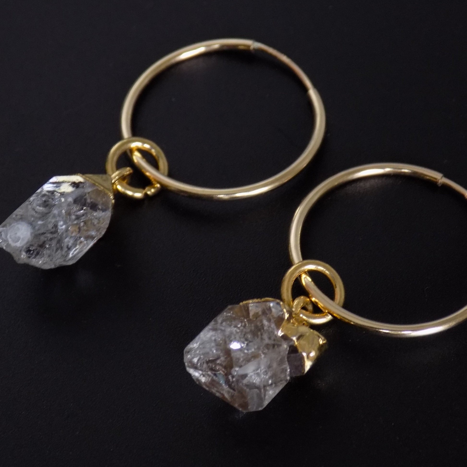 Raw quartz hoop earrings in 14K gold fill