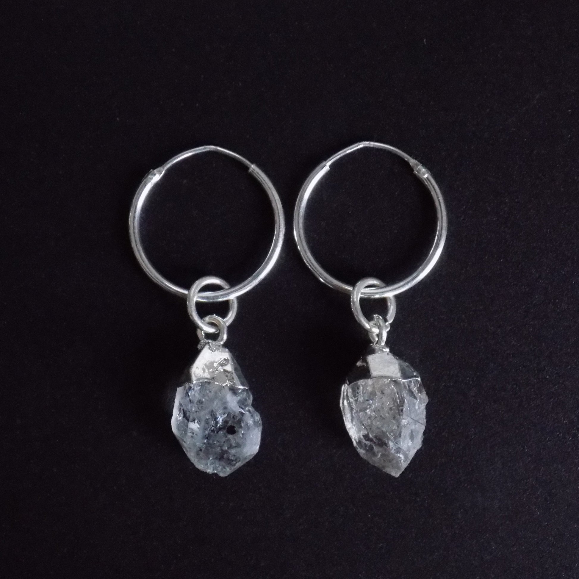 Raw herkimer crystal huggie earrings in sterling silver