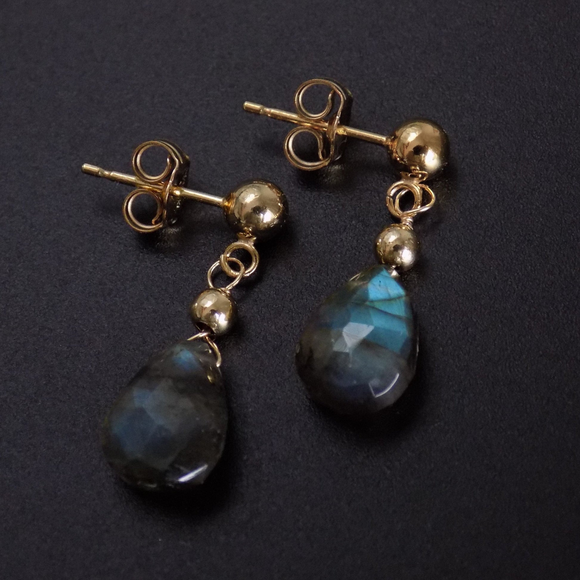 Labradorite stud drop earrings with scroll backs