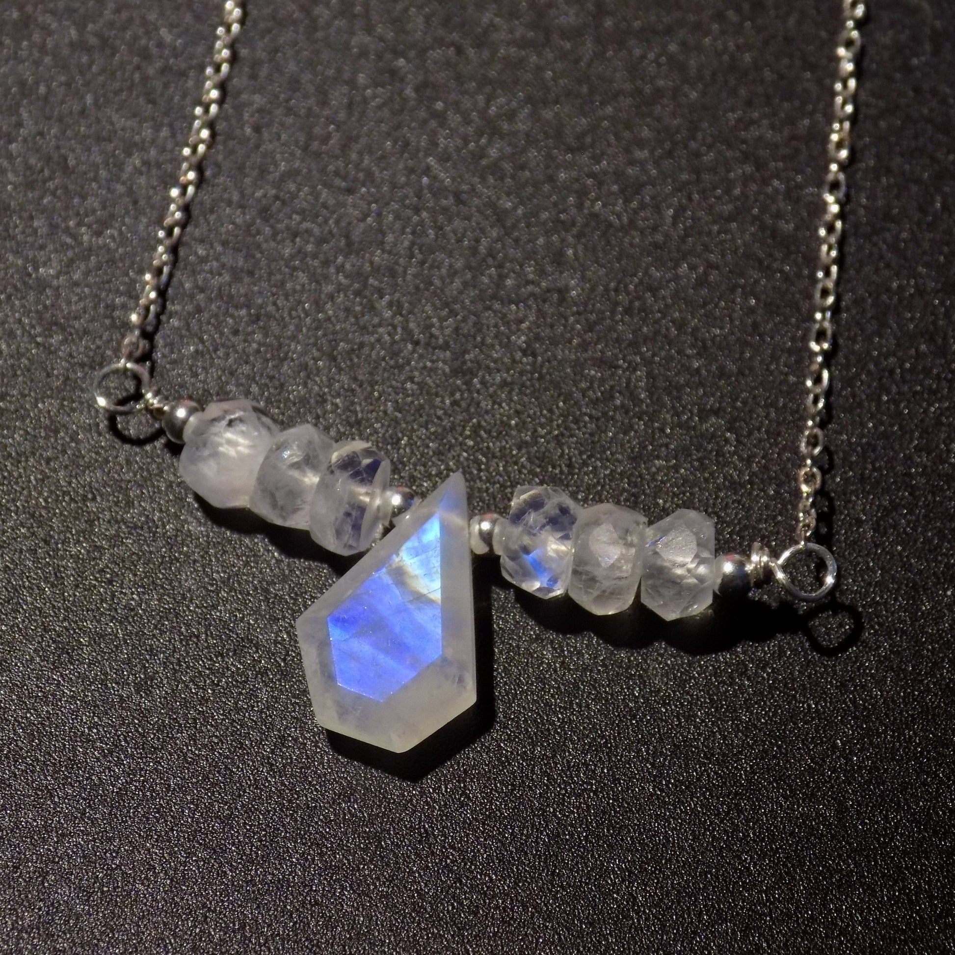 Moonstone necklace showing rainbow flash