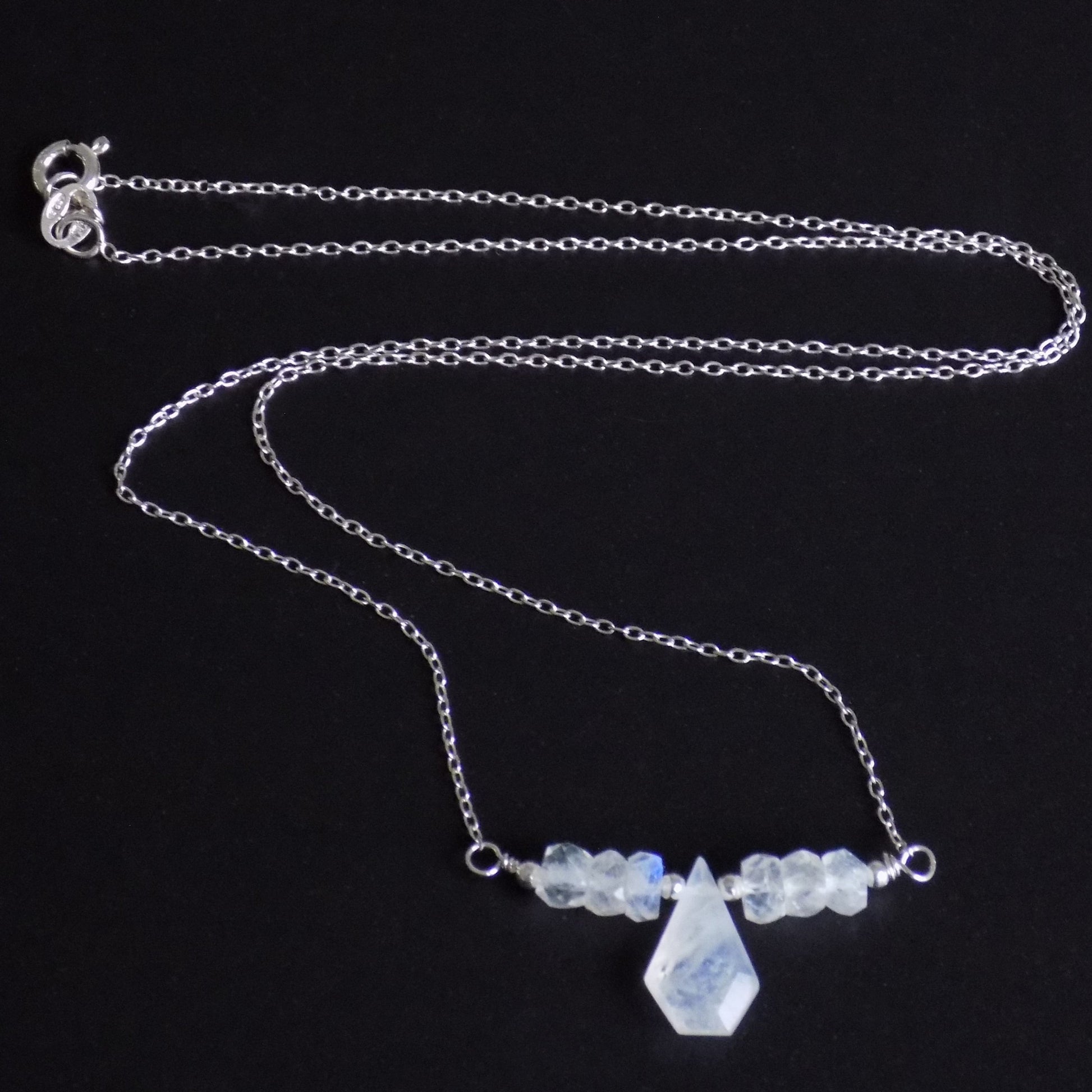 Moonstone bar necklace on sterling silver trace chain