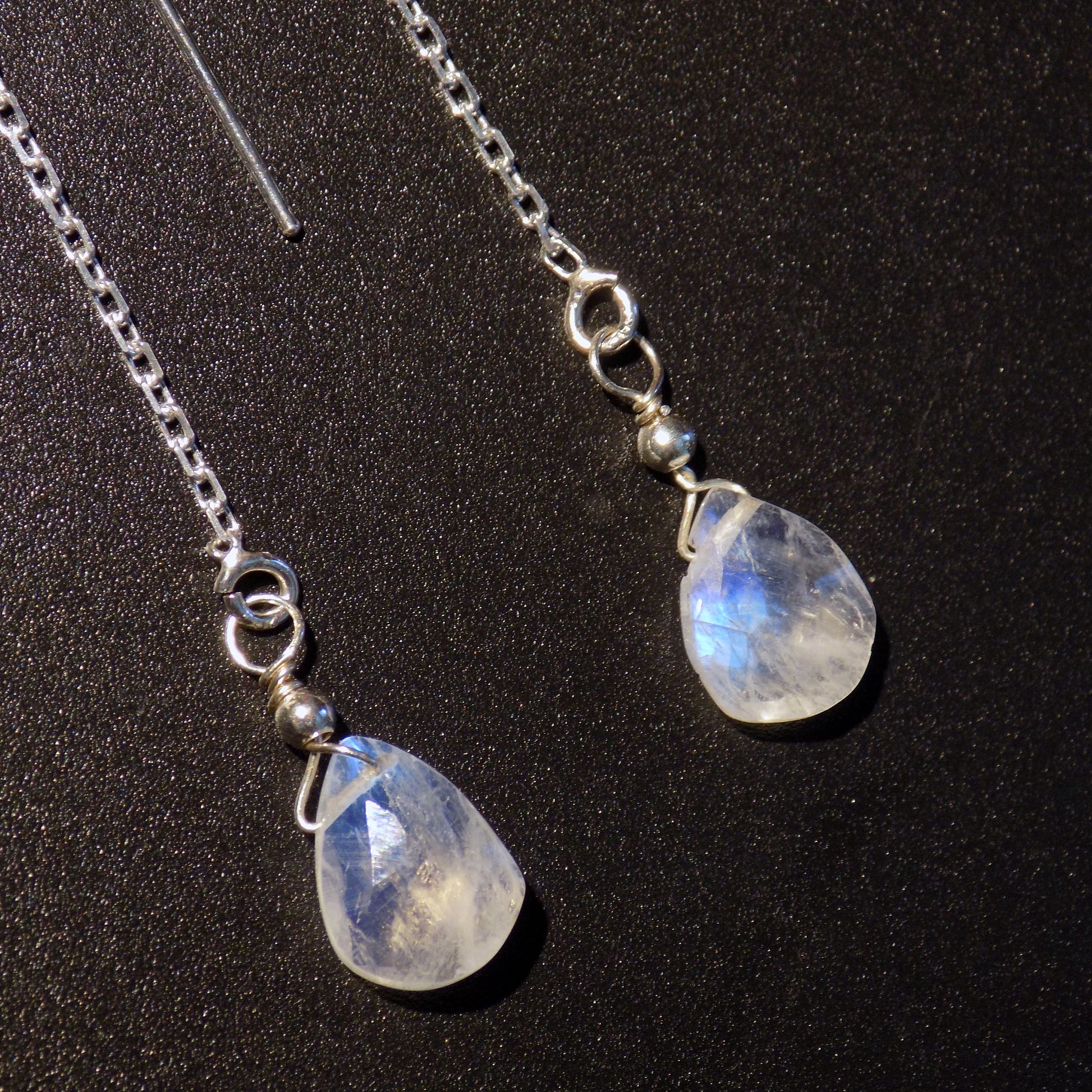 Faceted moonstone threader earrings