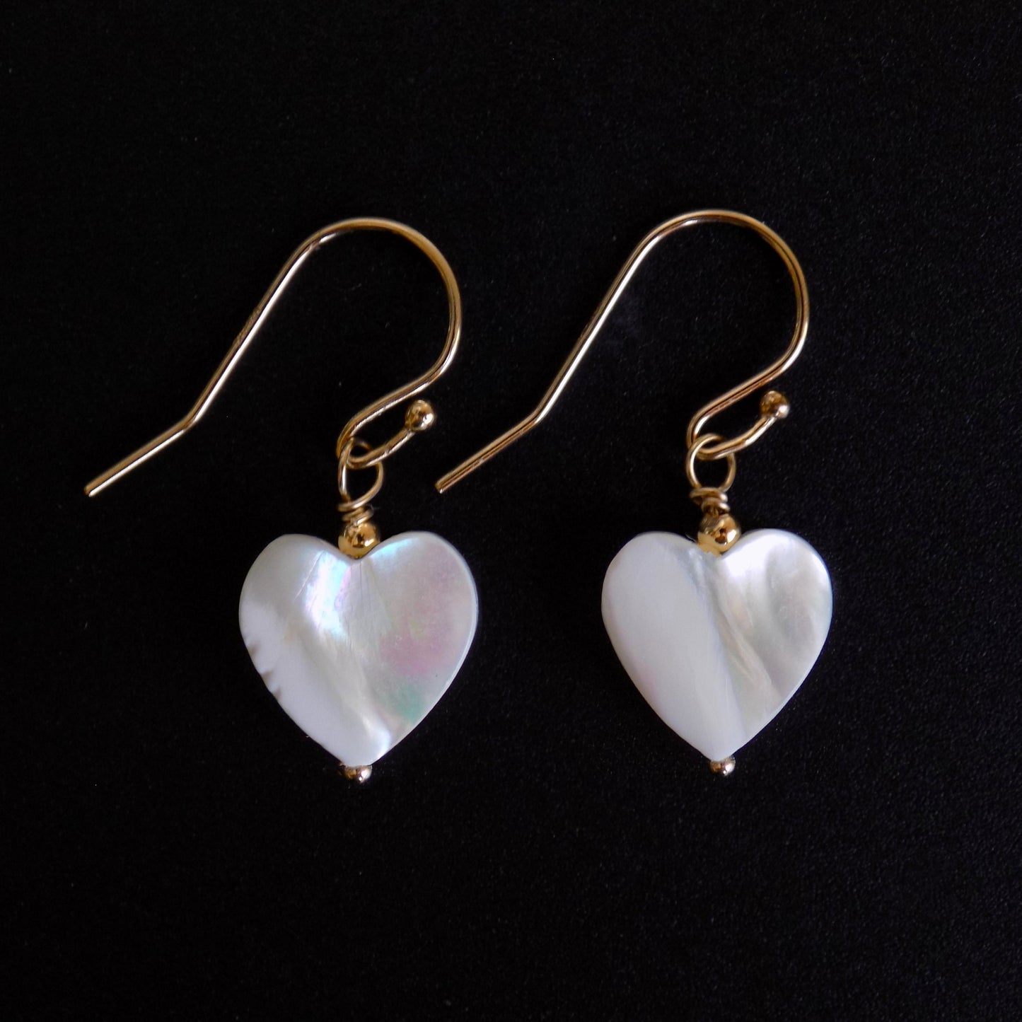 Mother of pearl heart earrings in 14K gold fill