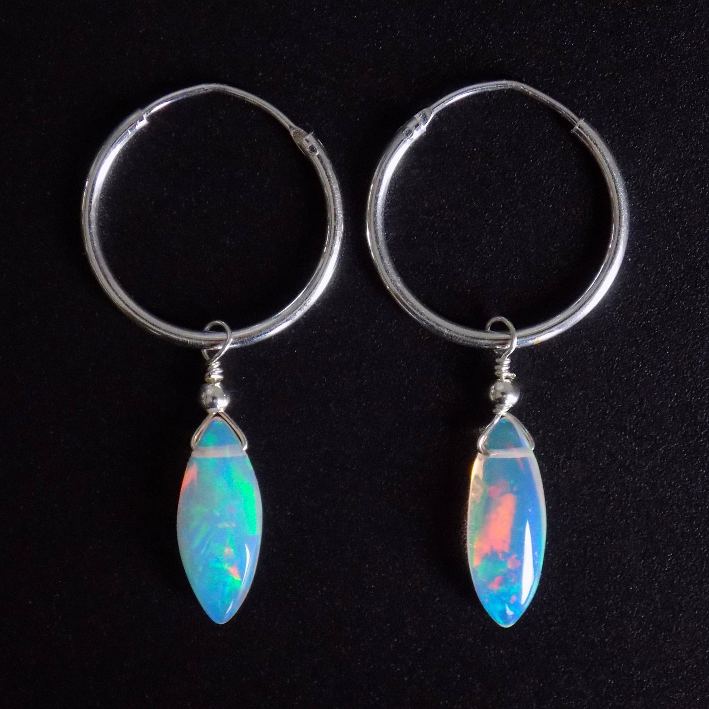 Opal marquise hoop earrings in sterling silver