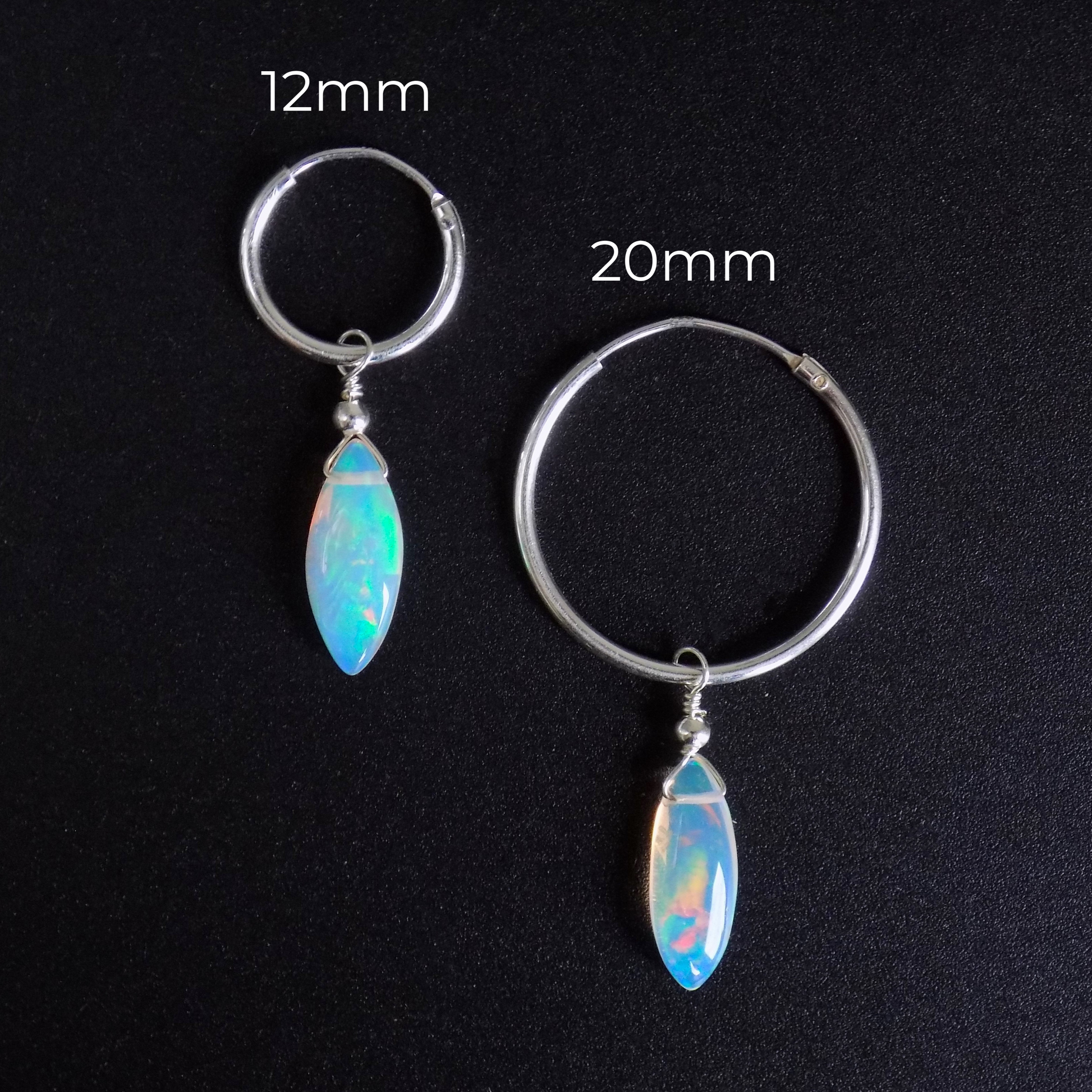 Opal huggie hoops in 12mm and 20mm