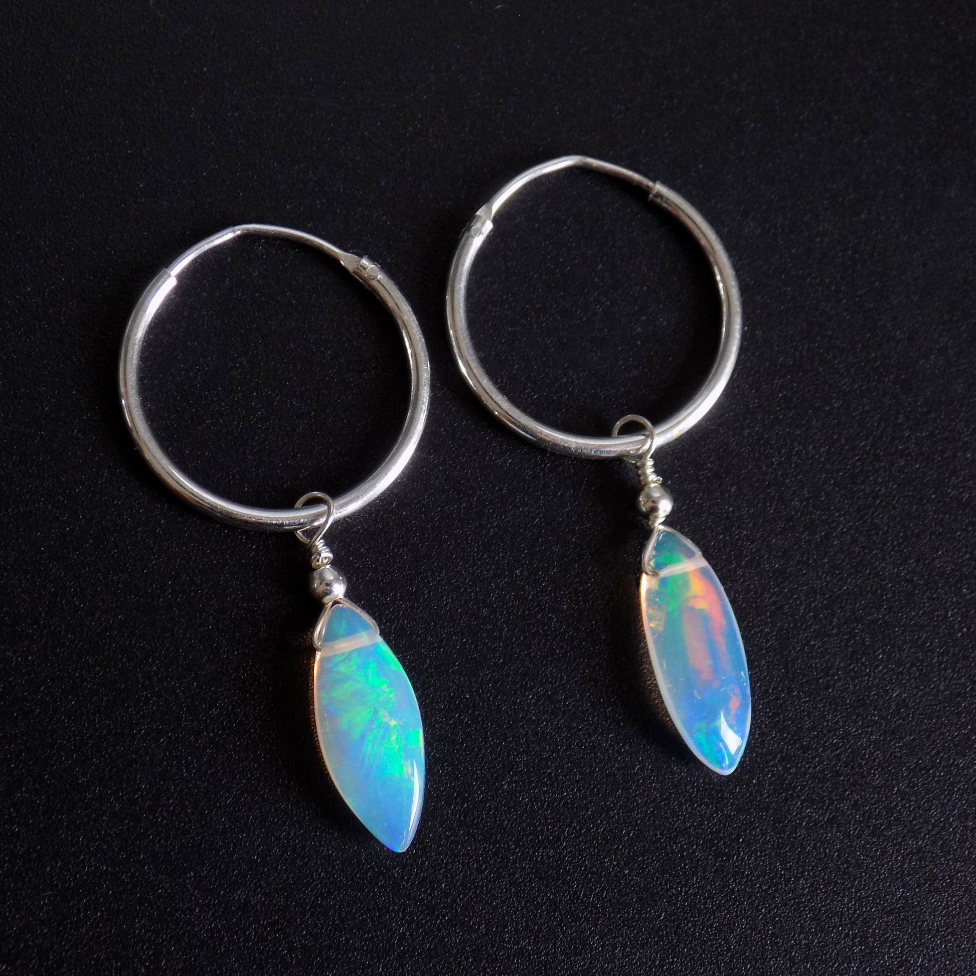 Real opal huggie hoop 16mm earrings in sterling silver