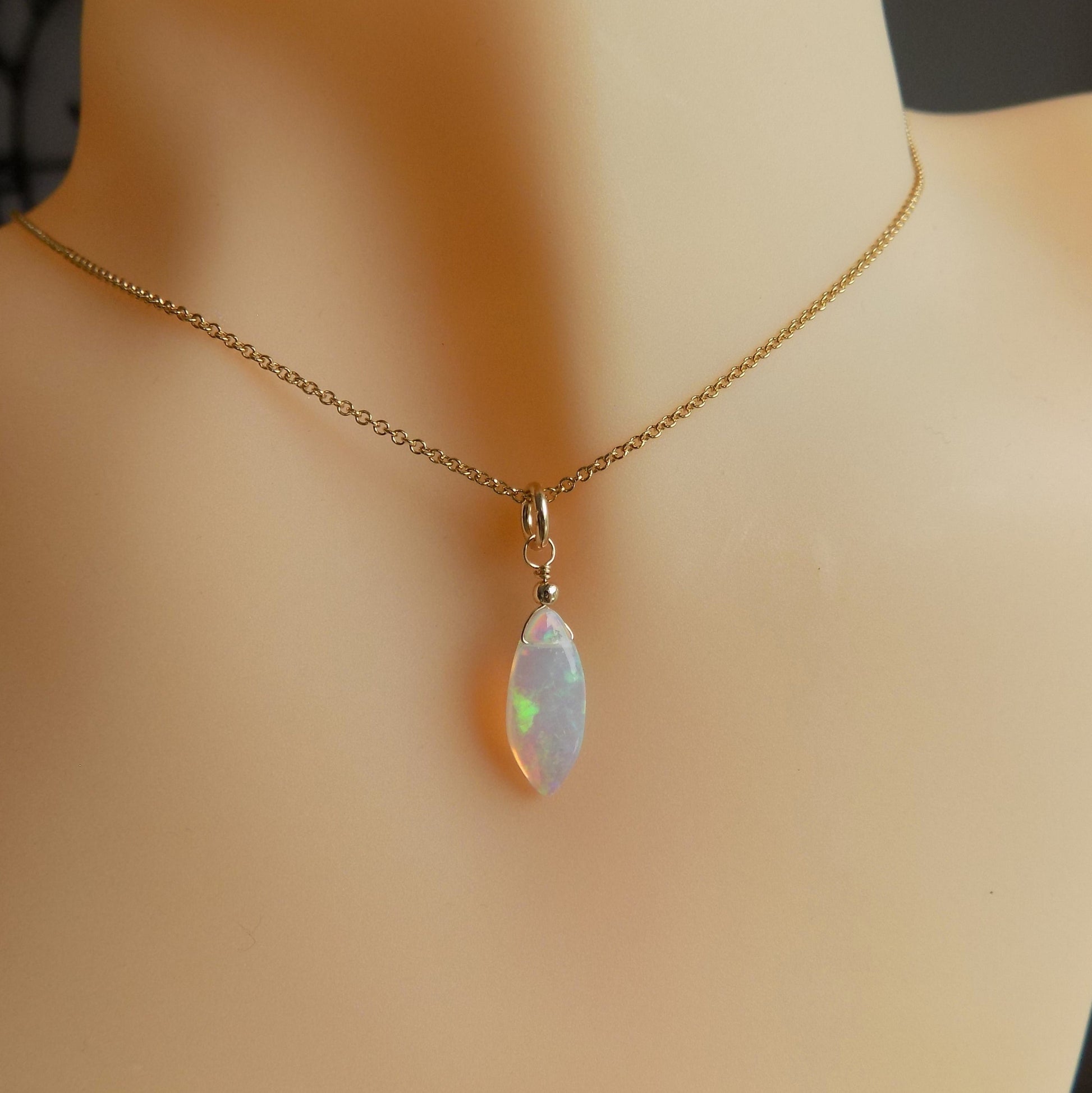 Oval opal pendant necklace on model