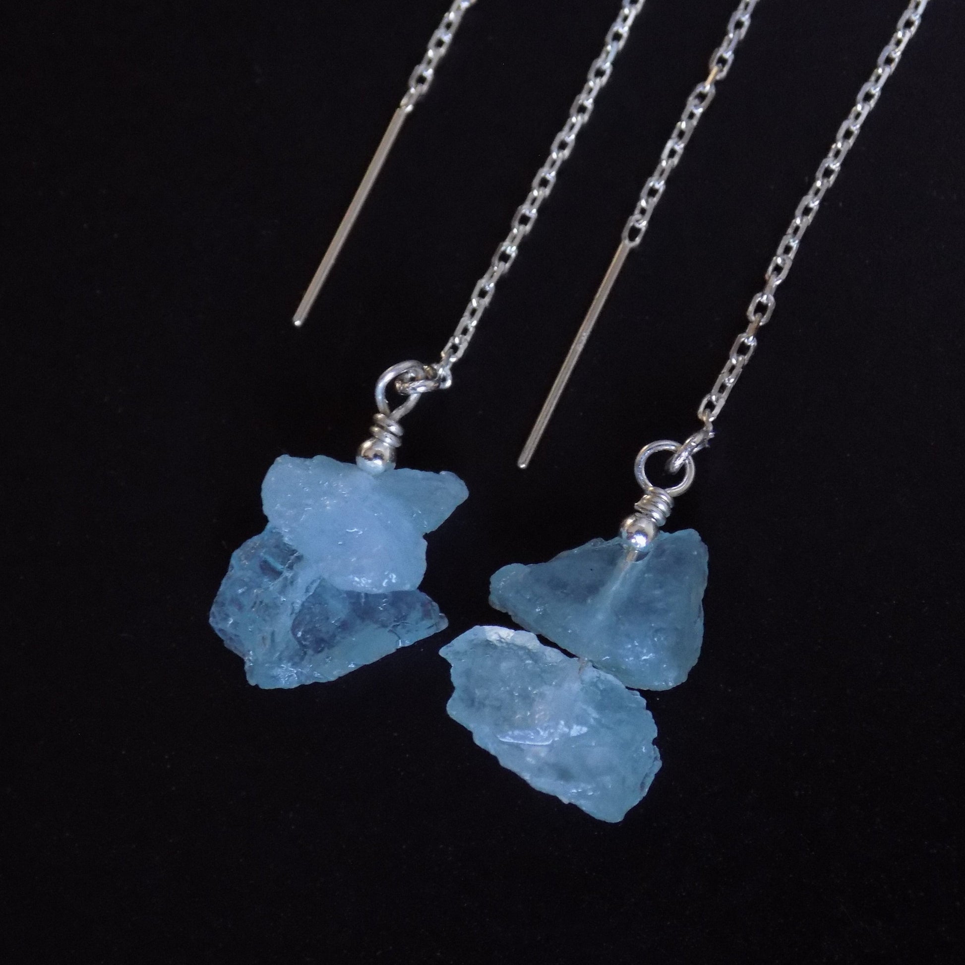 Natural aquamarine threader earrings in silver