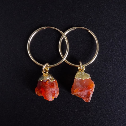 Rough carnelian huggie hoop earrings 20mm, in 14K gold fill