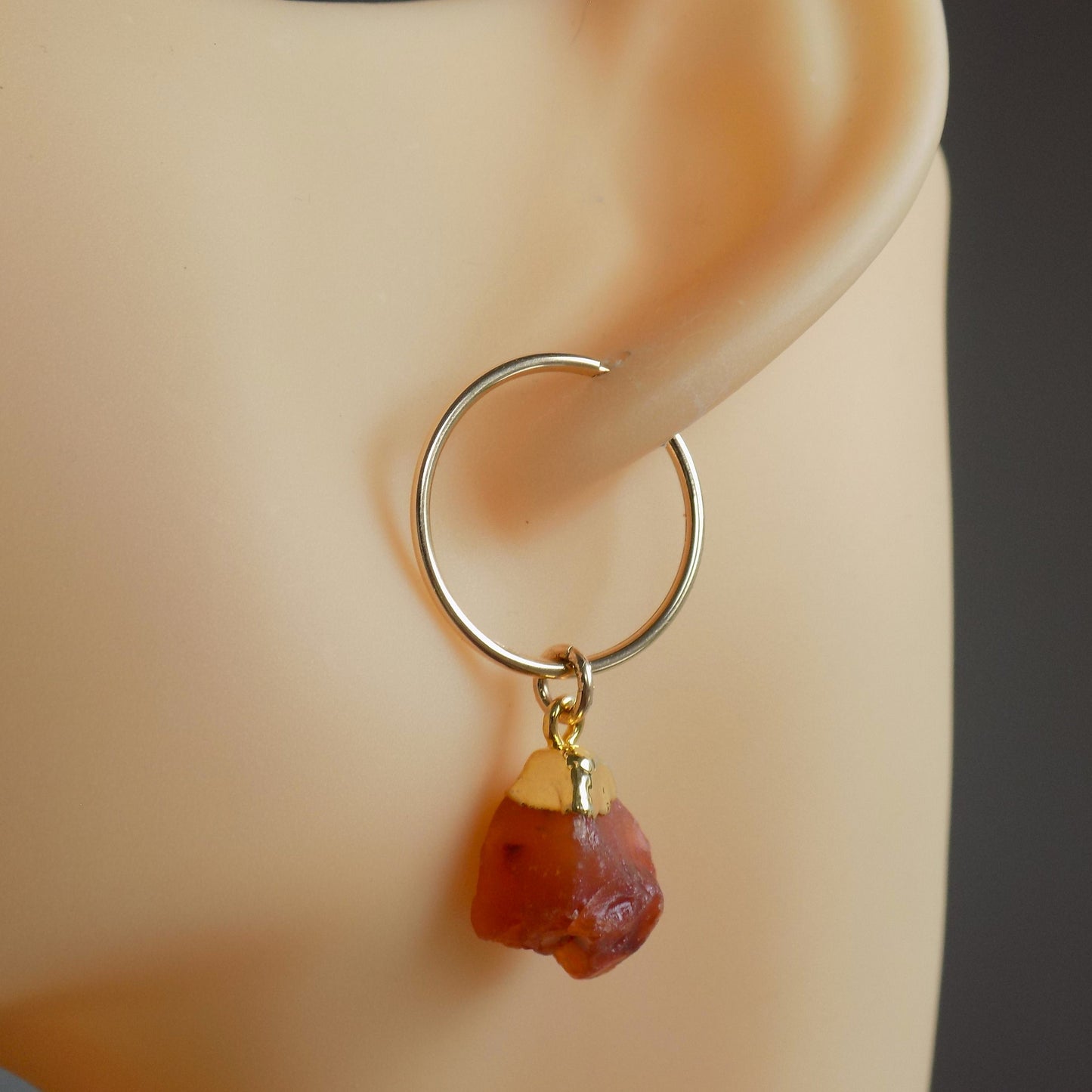 20mm carnelian hoop earring on model