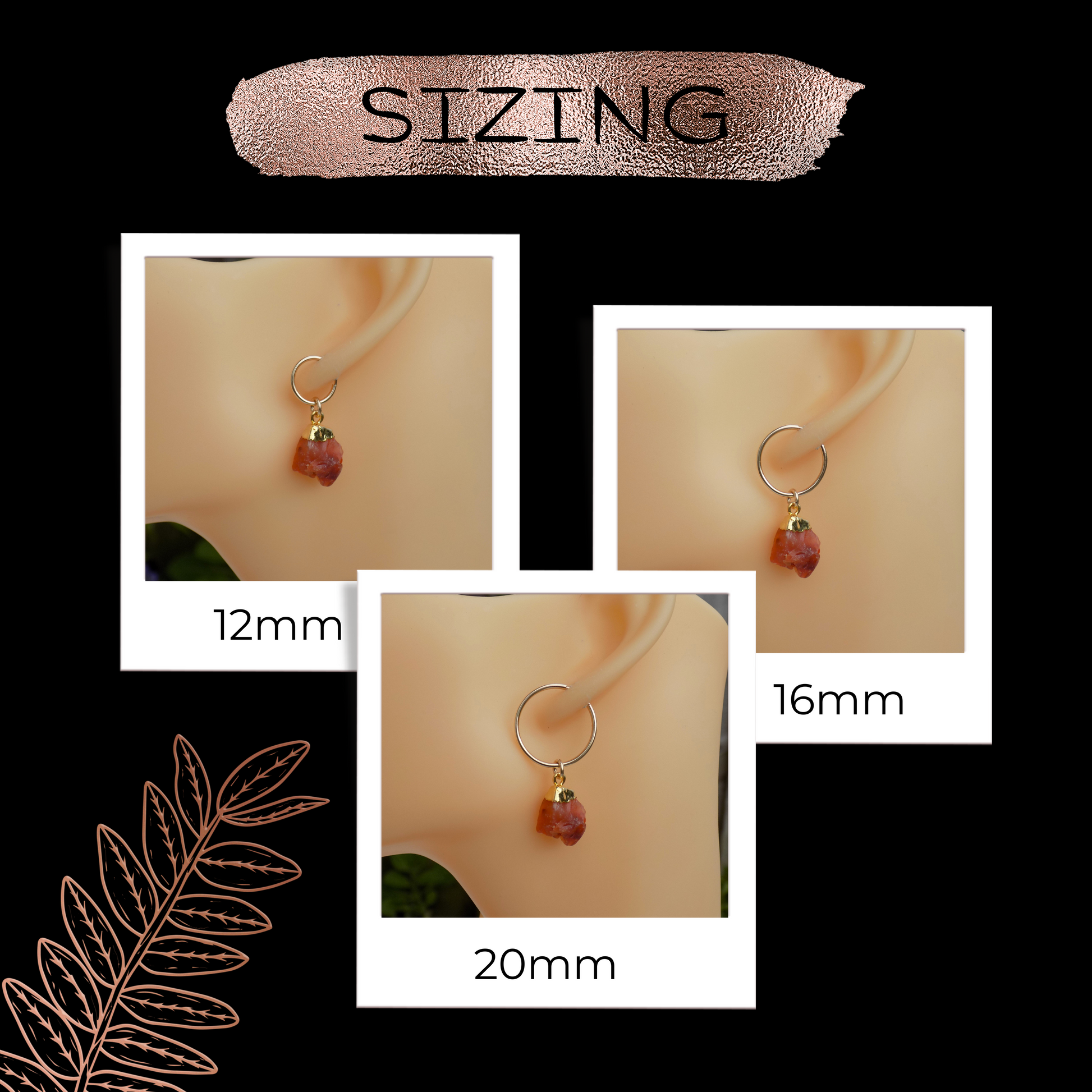 Carnelian huggie hoop earrings in 12mm, 16mm and 20mm