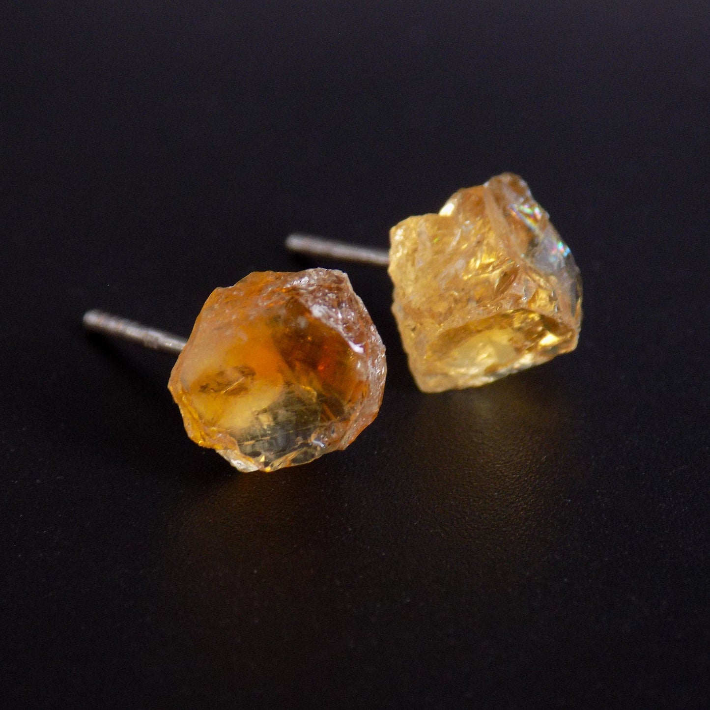 Rough citrine stud earrings in sterling silver