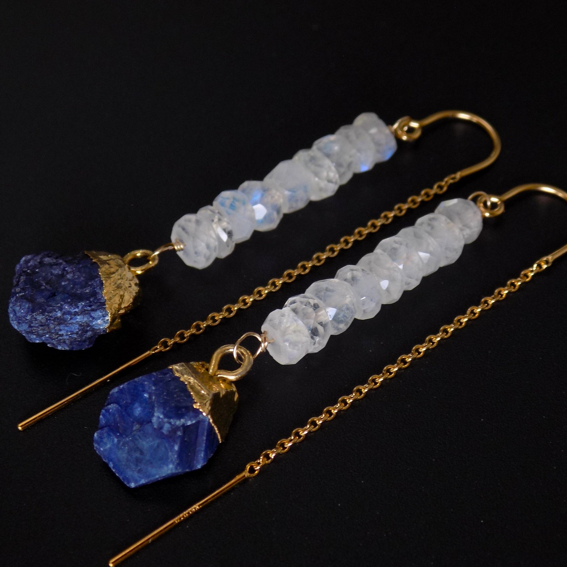 Sapphire and moonstone statement earrings