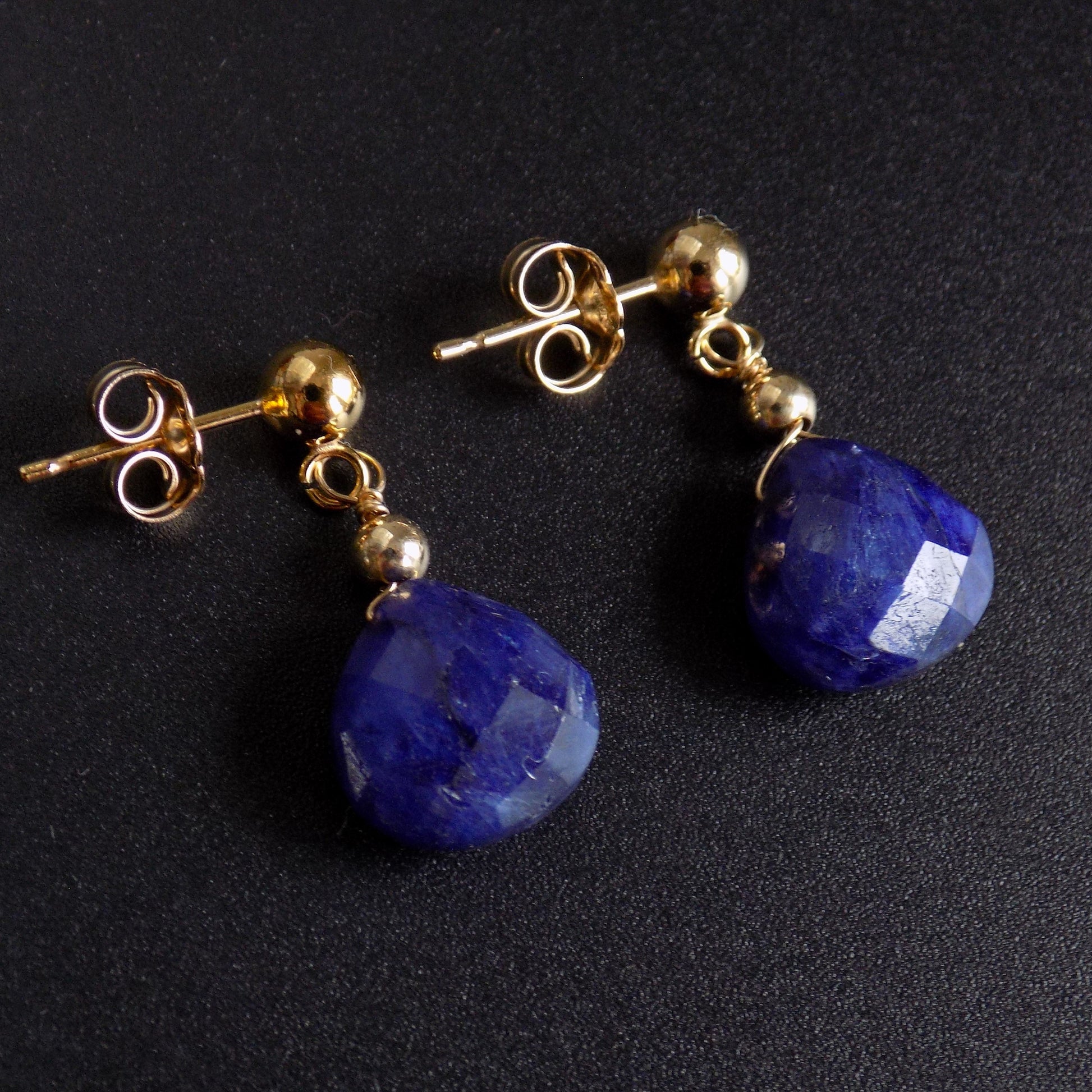 Blue sapphire September birthstone earrings, 14 gold filled