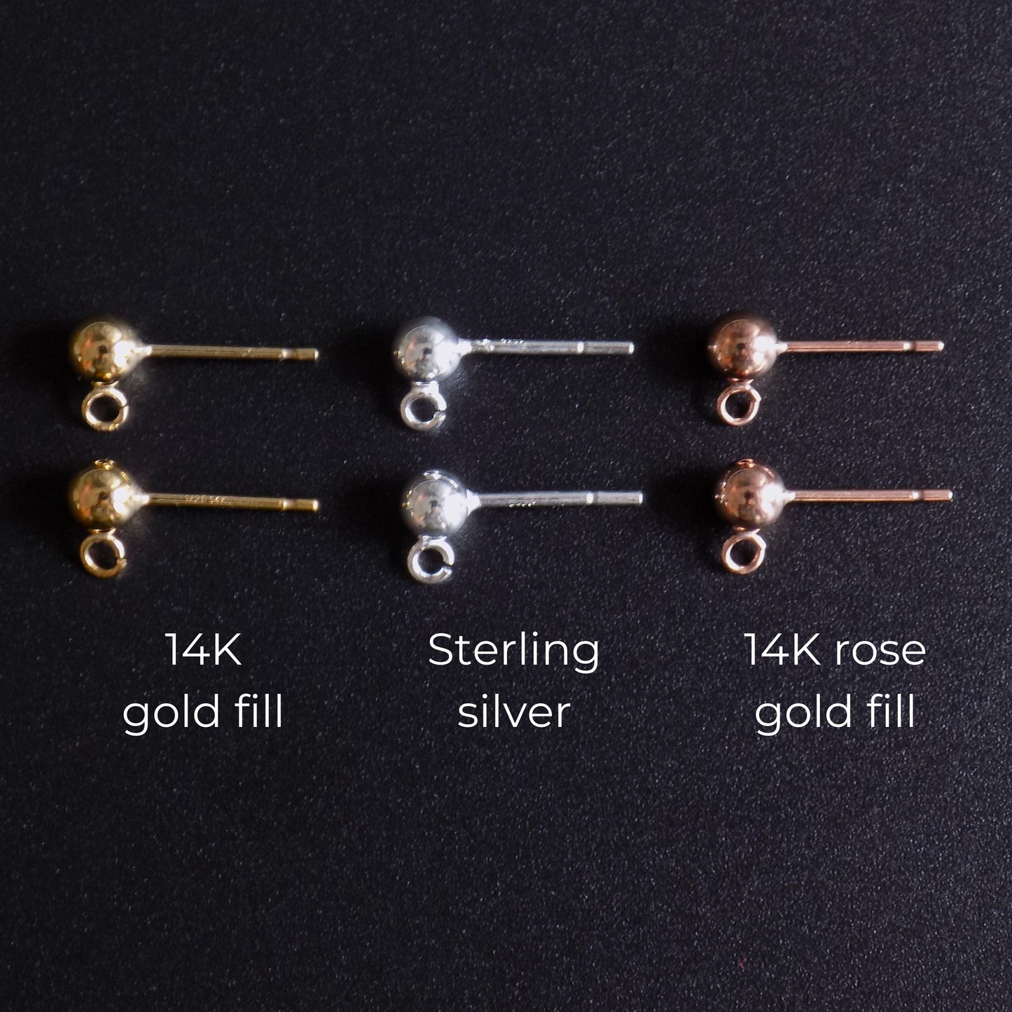 Stud earrings in 14K gold fill, sterling silver and 14K rose gold fill