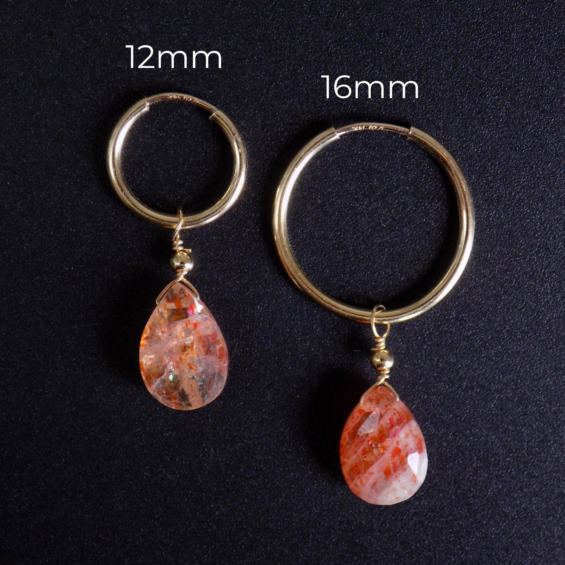 Faceted sunstone huggie earrings in 12mm and 16mm