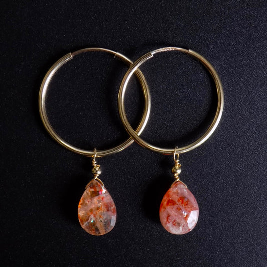 Sunstone hoop earrings 20mm in 14K gold fill