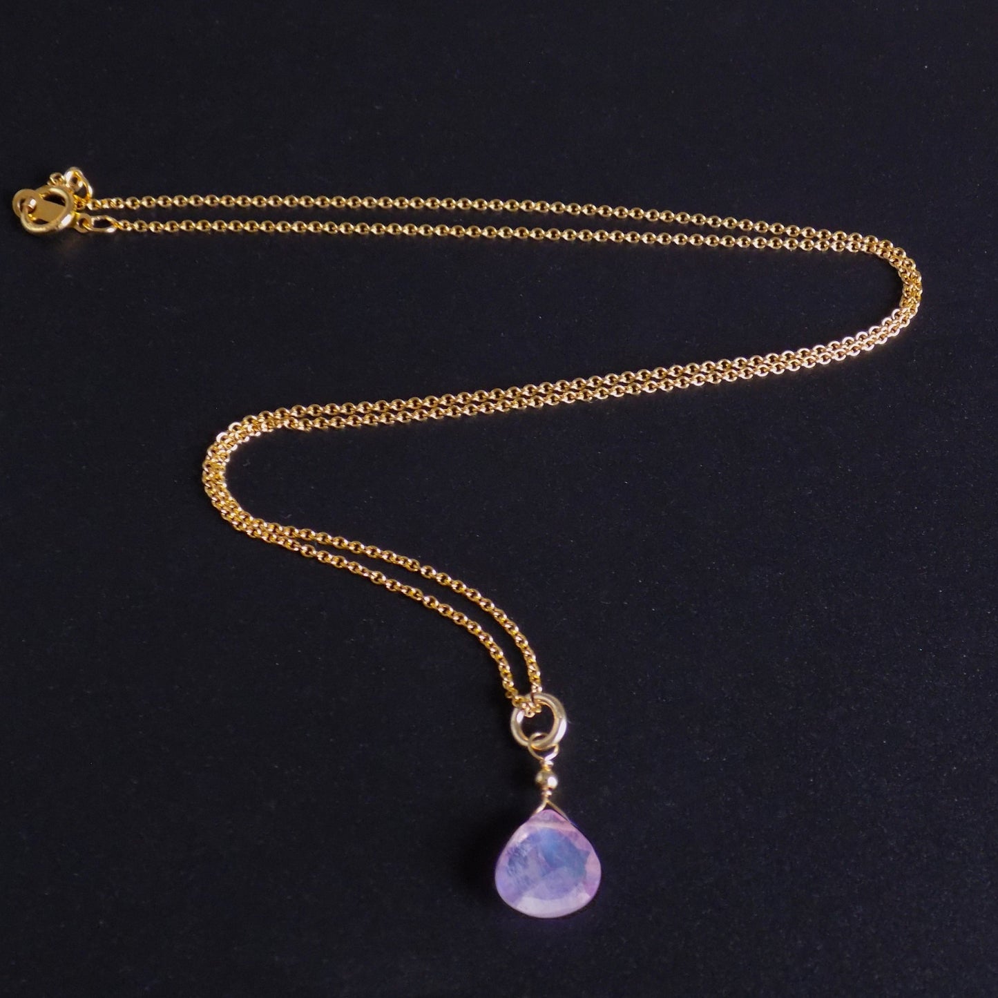 Lilac moonstone pendant on 14K gold fill trace chain