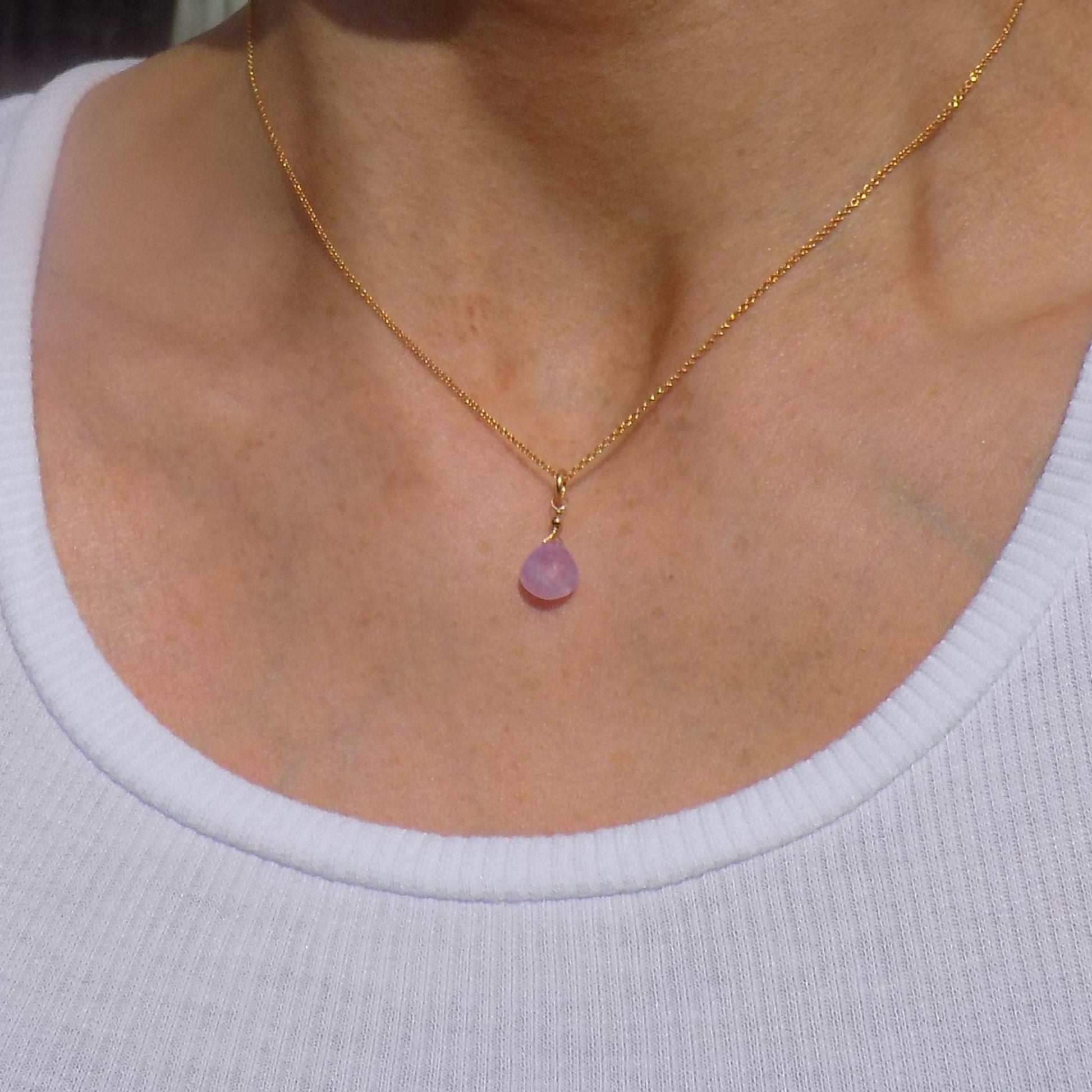 Lilac moonstone pendant necklace on model