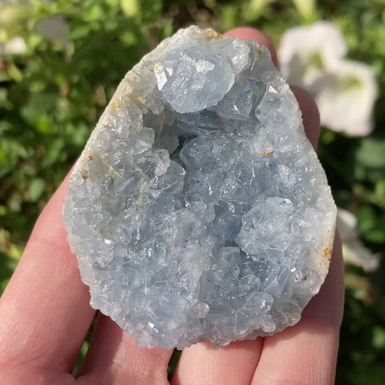 Raw celestite geode crystal video